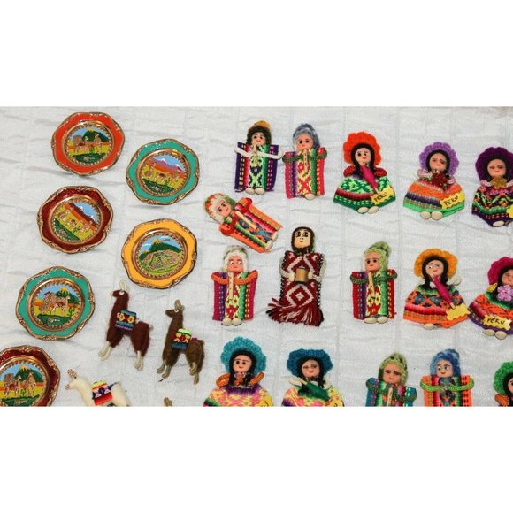 Lot of 2 Peruvian Peru Fridge Magnets Medallion Llamas Native Man Woman - Picture 2 of 11